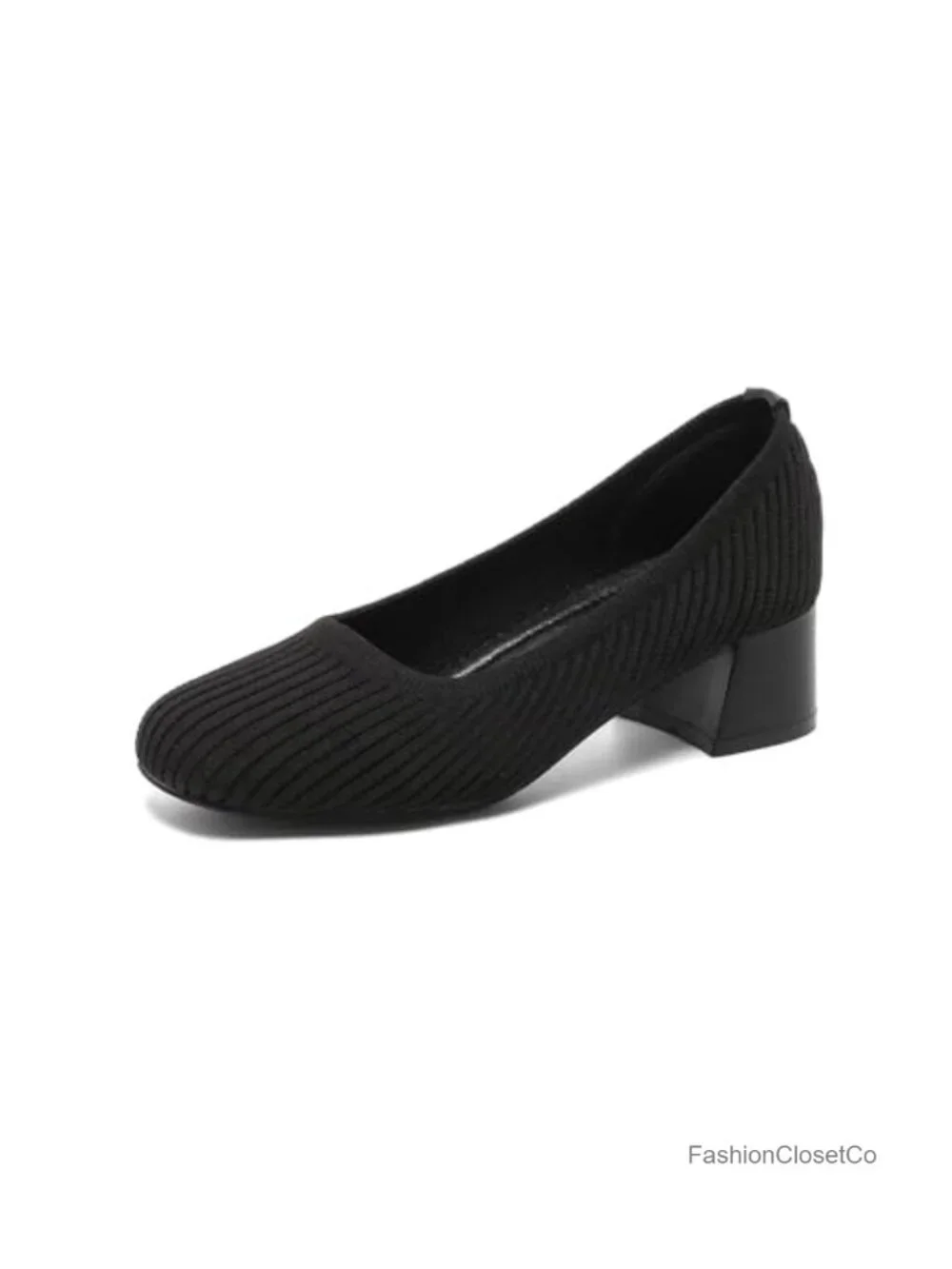 Womens Square Toe Knit Pumps Low Heel Dress Shoes Slip On Comfort Work Heels